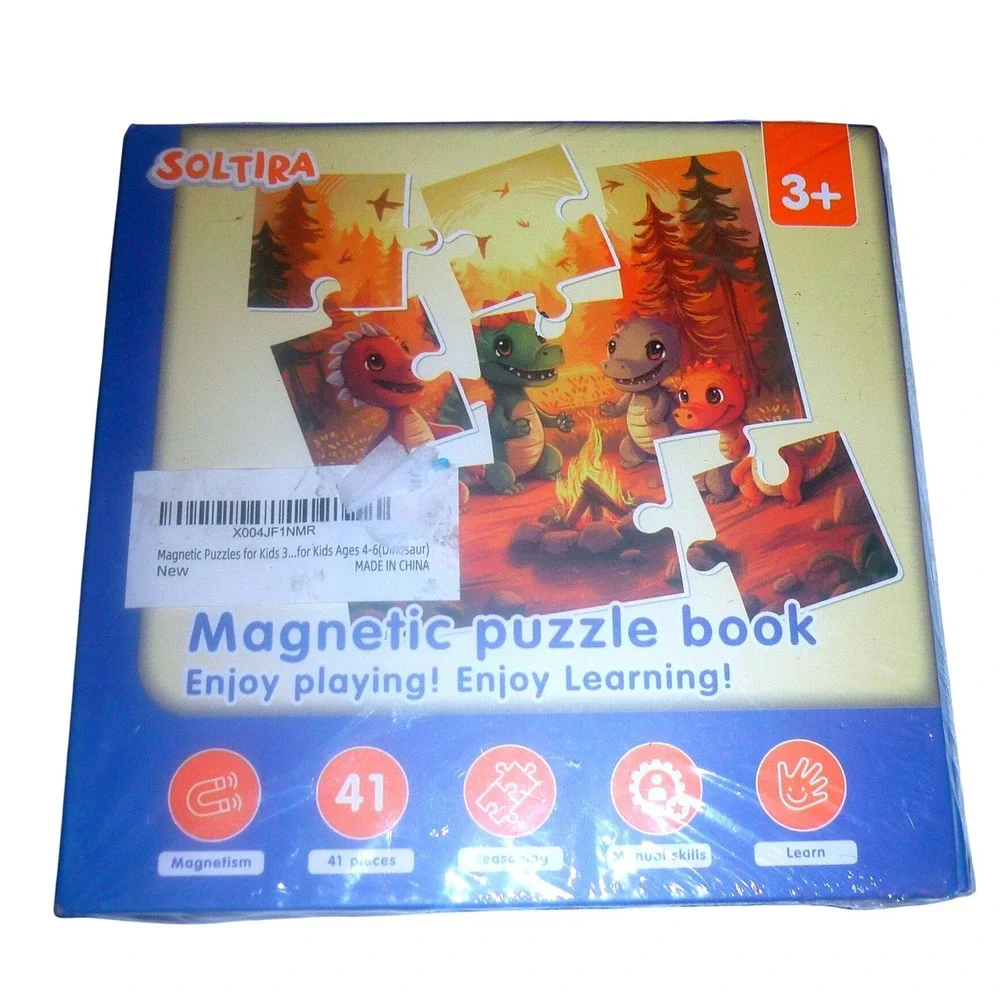 Soltira Magnetic Puzzle Book Dinosaur 3-in-1 Travel Set 41 Pieces Ages 3+ New